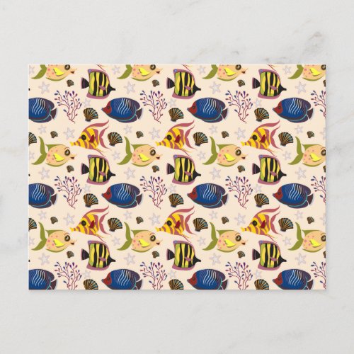 Aquatic animals pattern  ocean underwater life 7 postcard