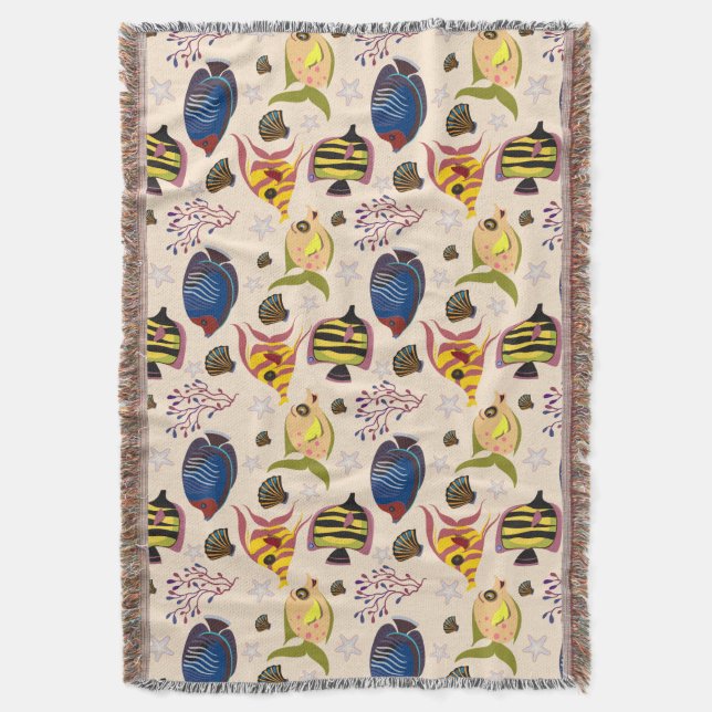 Aquatic animals pattern | ocean underwater life 7 throw blanket (Front Vertical)
