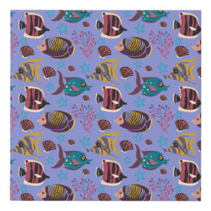 Aquatic animals pattern ocean underwater life 8 faux canvas print