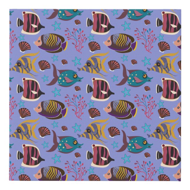 Aquatic animals pattern | ocean underwater life 8 faux canvas print (Front)