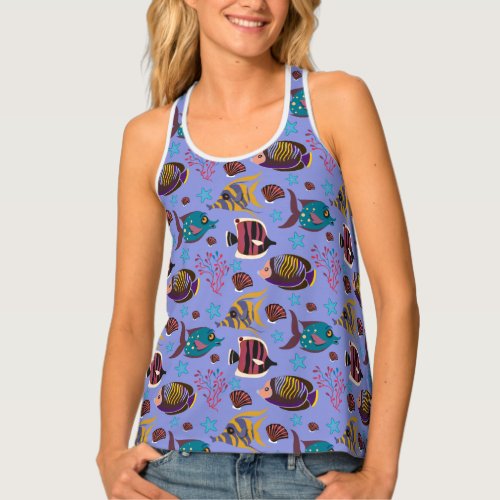 Aquatic animals pattern  ocean underwater life 8 tank top