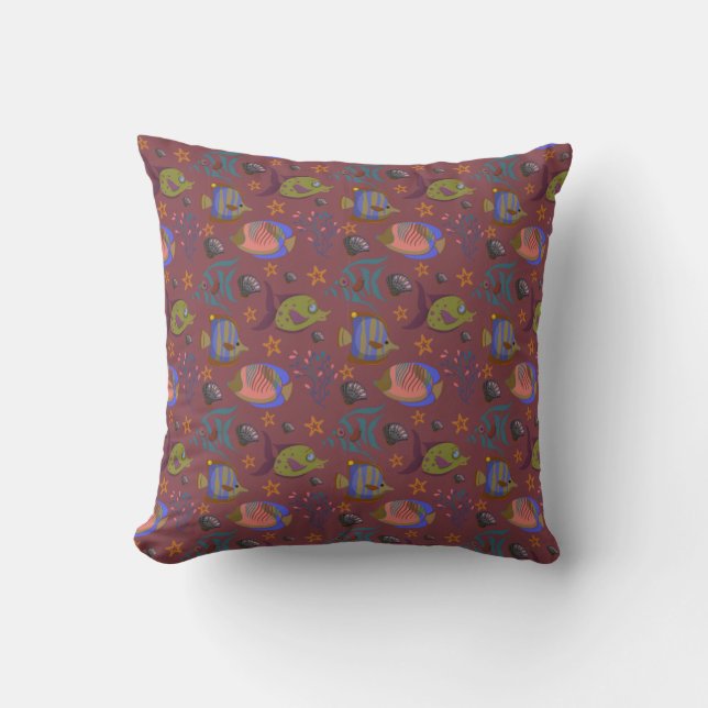 Aquatic animals pattern | ocean underwater life 9 throw pillow (Front)