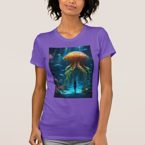 Aquatic AuraContemporary Jellyfish T_Shirt Design