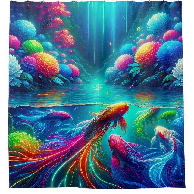 “Aquatic Ballet - Siamese Fighting Fish" Shower Curtain (Front)