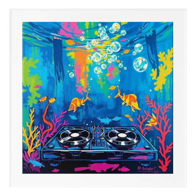Aquatic Beats t-shirt design  Acrylic Print (Front)