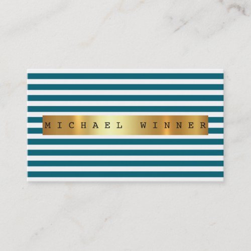 Aquatic Blue White Stripes Vip Golden Foil Business Card