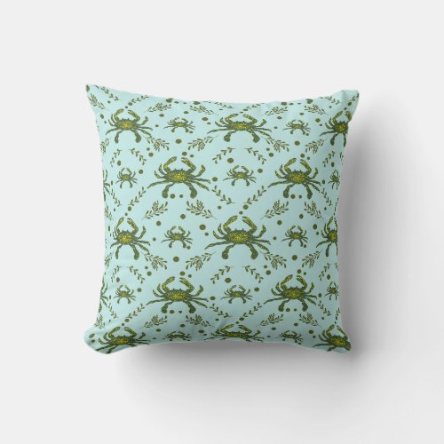 Aquatic Crabs Pattern Design Throw Pillow