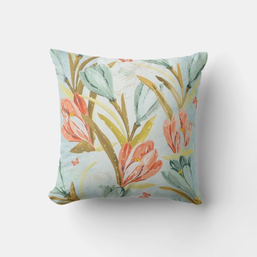 Aquatic Crocus Lila Mint Blue Sky Orchidea Flowers Throw Pillow