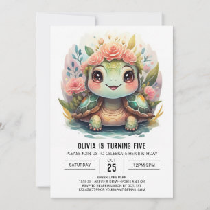 Aquatic Custom Turtle Girl Birthday Invitation