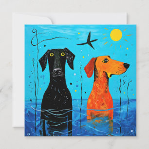 "Aquatic Duo of Joy" - Surreal Colourful Dogs Thank You Card
