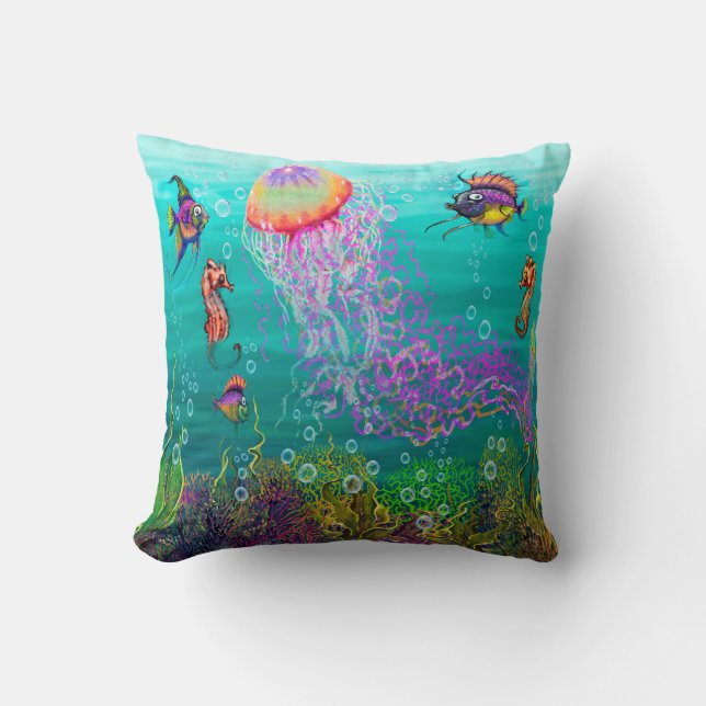 Aquatic Fantasy Throw Pillow (Front)