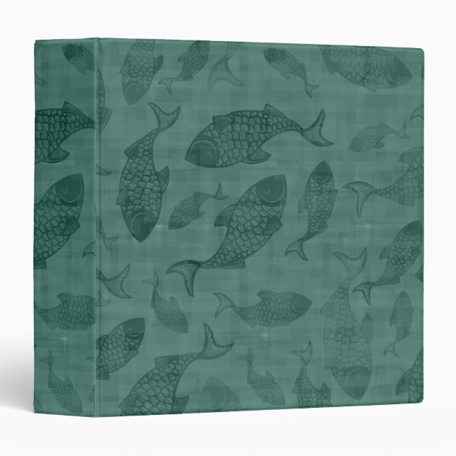 Aquatic Fish Stencil Art Teal Bokeh Pattern 3 Ring Binder (Front/Spine)