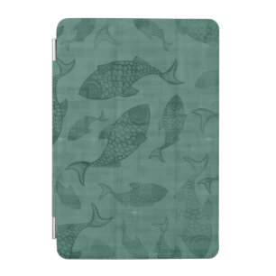 Aquatic Fish Stencil Art Teal Bokeh Pattern iPad Mini Cover
