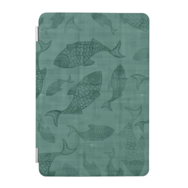 Aquatic Fish Stencil Art Teal Bokeh Pattern iPad Mini Cover (Front)