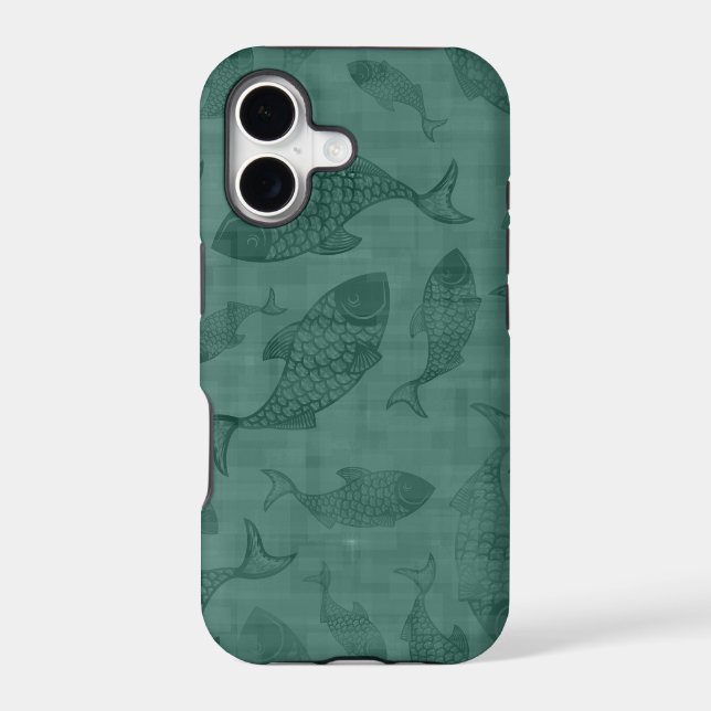 Aquatic Fish Stencil Art Teal Bokeh Pattern Iphone Case (Back)