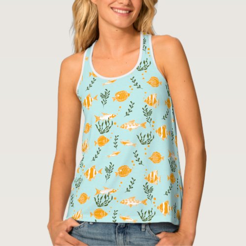 Aquatic Fishes Pattern Tank Top