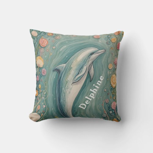 Aquatic Grace The Dolphins Dance Throw Pillow