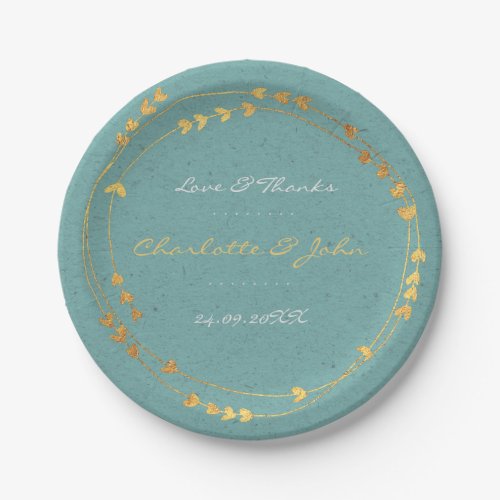 Aquatic Kraft Golden Wreath Heart Wedding Paper Plates