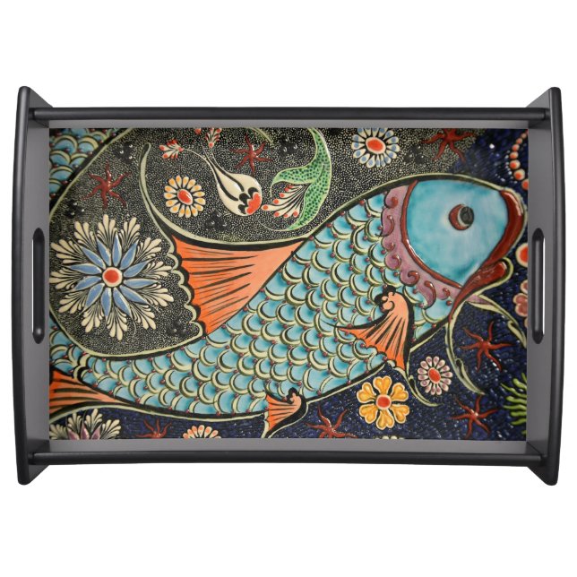 Aquatic Life Artistic Orient Ceramic Tiles Serving Tray (Front)