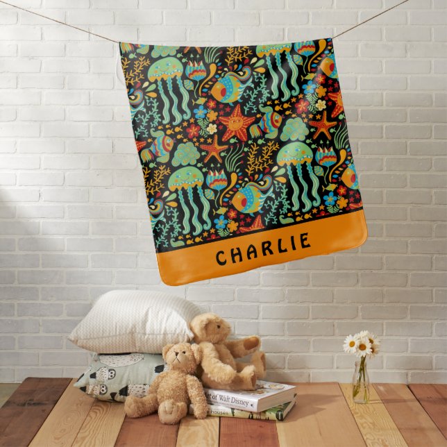 Aquatic Life Cartoon Style Baby Blanket (In Situ)