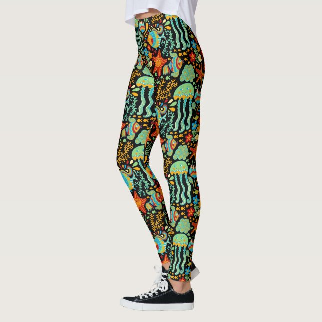 Aquatic Life Cartoon Style Leggings (Left)