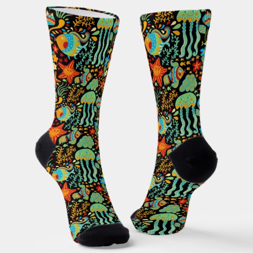 Aquatic Life Cartoon Style Socks