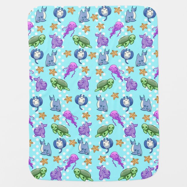 Aquatic Life Sea Animals Baby Blanket (Front)