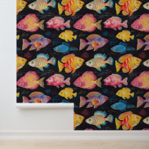 Aquatic Life Swimming Fish Chalk Drawing Pattern 