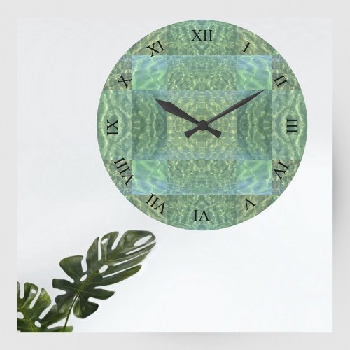 Aquatic Ocean Green and Seafoam Patchwork Wall Large Clock