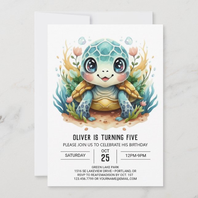 Aquatic Online Marine Turtle Boy Birthday Invitation (Front)