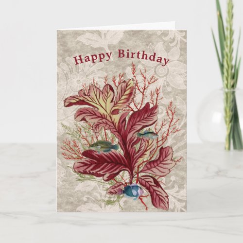Aquatic Red Coral Seaweed Fish Birthday Card