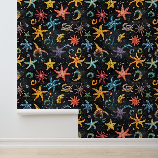 Aquatic Starfish Sea Creature Drawing Pattern  Wallpaper (Application)