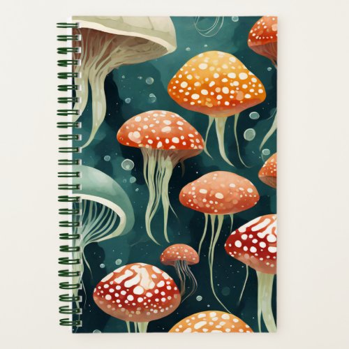 Aquatic Teal Amanita Mushroom Jellyfish Notebook