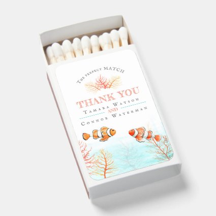 Aquatic wedding coral and clown fish watercolor  matchboxes