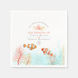 Aquatic wedding coral and clown fish watercolor napkins