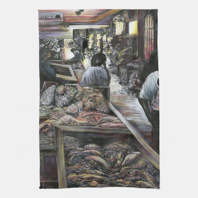 Aquatic, Yet kissed with Desert Wind, Jerusalem Kitchen Towel (Vertical)