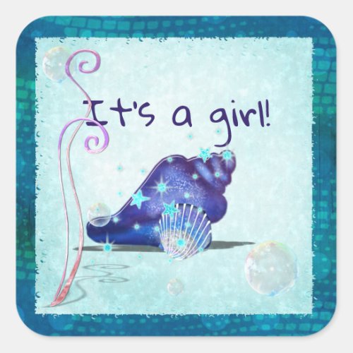 Aquatica 3D Whimsey ITS A GIRL Baby Shower Square Sticker