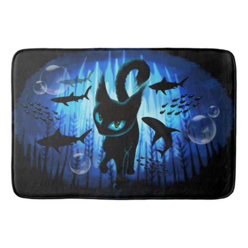 Aquaticat _ Surreal Cat in Deep Ocean Fantasy Bath Mat