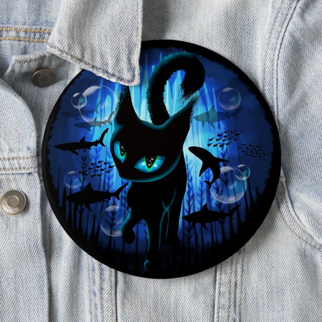Aquaticat - Surreal Cat in Deep Ocean Fantasy Button (In Situ)