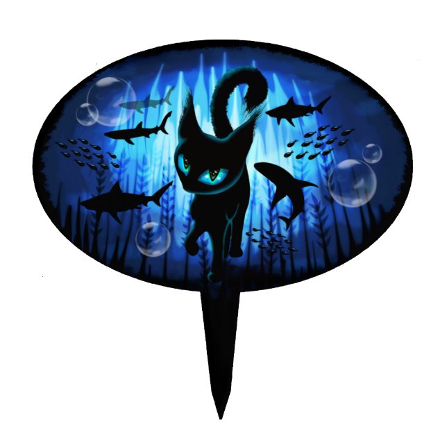 Aquaticat - Surreal Cat in Deep Ocean Fantasy Cake Topper (Front)