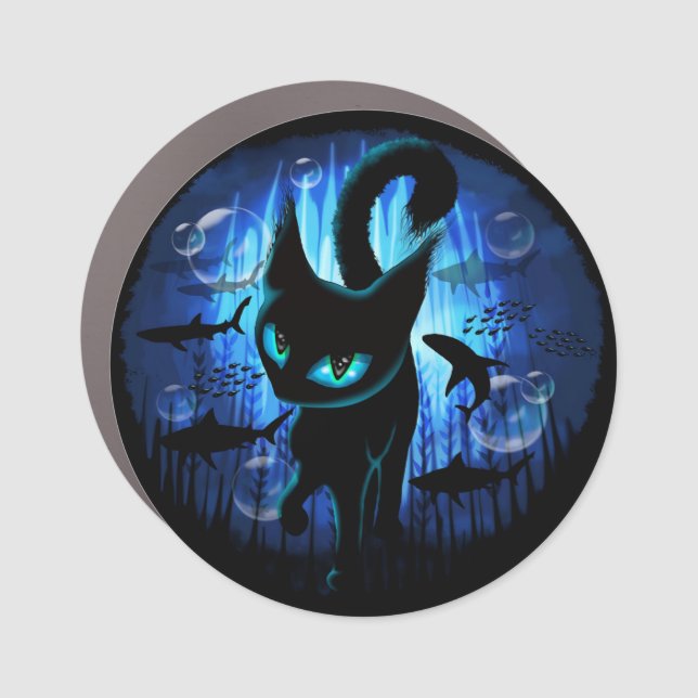 Aquaticat - Surreal Cat in Deep Ocean Fantasy Car Magnet (Front)