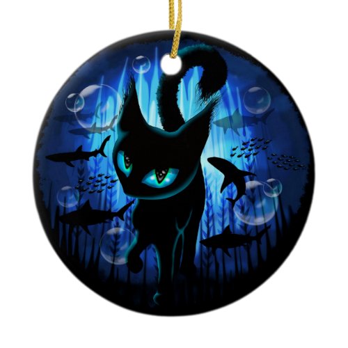 Aquaticat - Surreal Cat in Deep Ocean Fantasy Ceramic Ornament