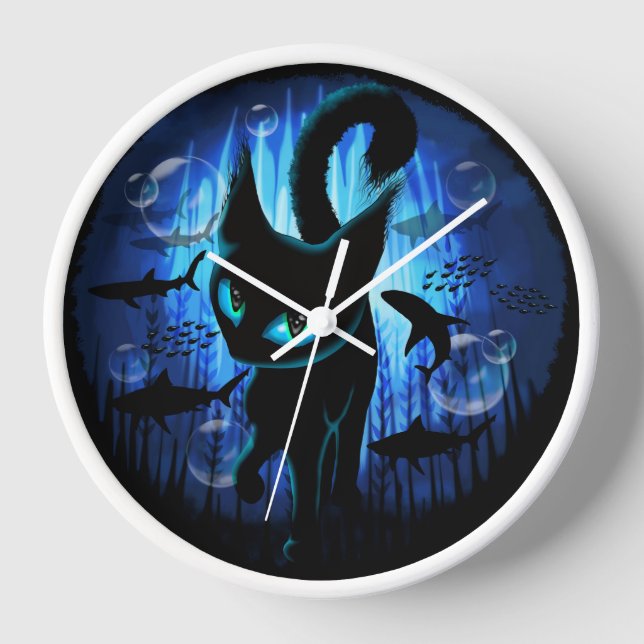 Aquaticat - Surreal Cat in Deep Ocean Fantasy Clock (Front)
