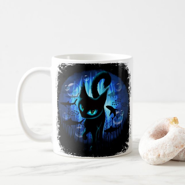 Aquaticat - Surreal Cat in Deep Ocean Fantasy Coffee Mug (With Donut)
