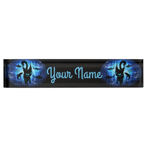 Aquaticat _ Surreal Cat in Deep Ocean Fantasy Desk Name Plate