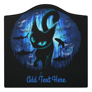 Aquaticat - Surreal Cat in Deep Ocean Fantasy Door Sign