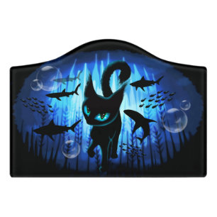 Aquaticat - Surreal Cat in Deep Ocean Fantasy Door Sign