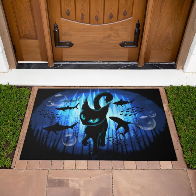 Aquaticat - Surreal Cat in Deep Ocean Fantasy Doormat (Outdoor)