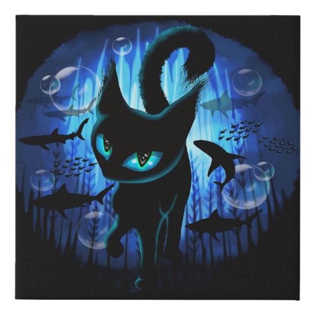 Aquaticat - Surreal Cat in Deep Ocean Fantasy Faux Canvas Print (Front)