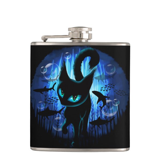 Aquaticat - Surreal Cat in Deep Ocean Fantasy Flask (Front)